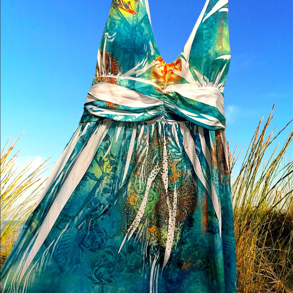 Summer Dress XL Multicolored With Beads